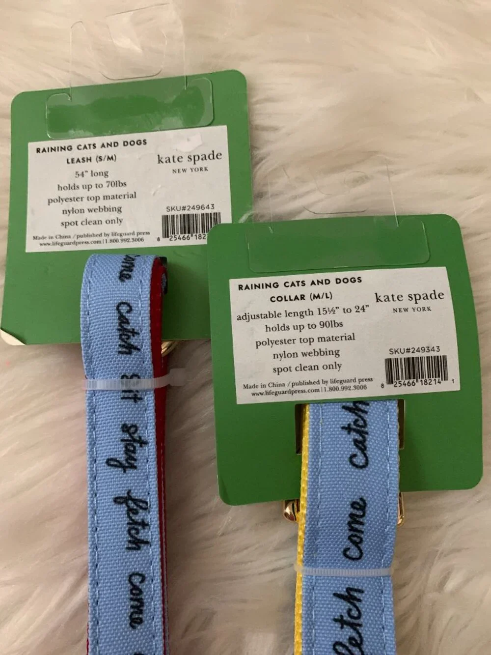 KATE SPADE Raining Cats and Dogs Collar and Leash Set Sz S/M
